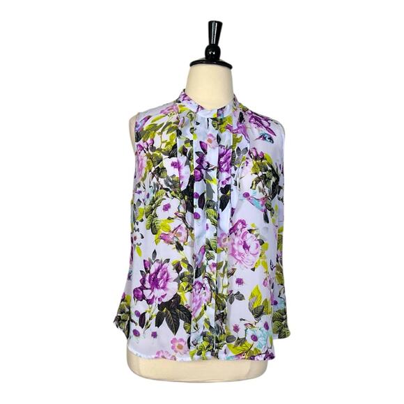 Worthington Top Ruffle Button Sown Sleeveless Purple Floral Women’s Plus Size 1X - Picture 1 of 11